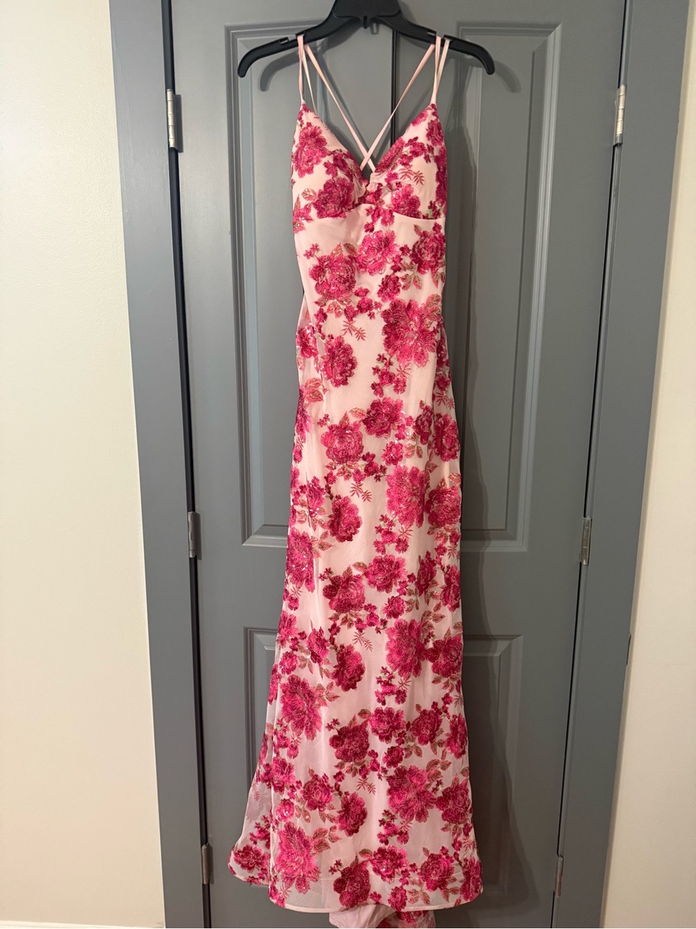 Floral Pink Maxi Slip Dress with Double Straps